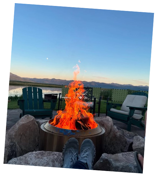 fire on the deck overlooking the river